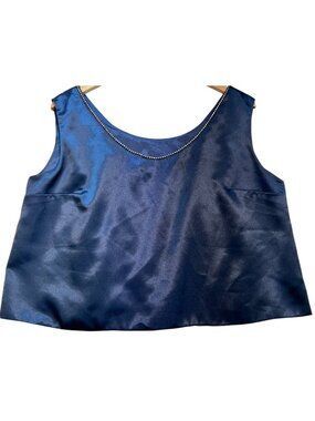 Women's Silk Tank Top Sleeveless Beaded Neck Size 20 Navy Blue Solid